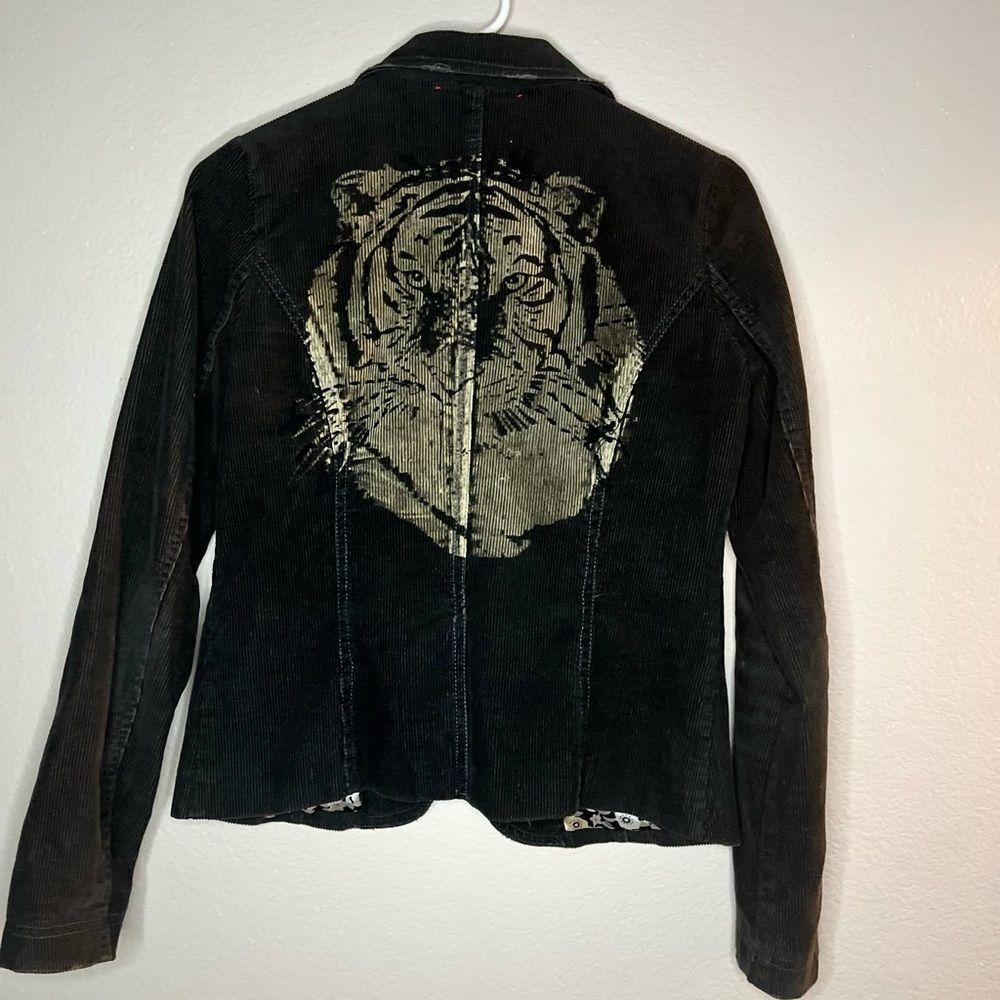Miss Me Brown Distressed Corduroy Jacket Embroidered Long Sleeve Blazer Grunge S - Picture 3 of 15